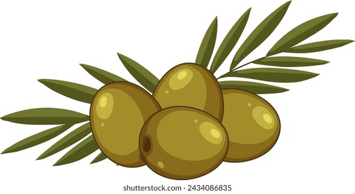 Vector graphic of ripe olives with green leaves