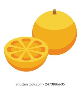 Vector graphic of a ripe orange with a half cut, isolated on white