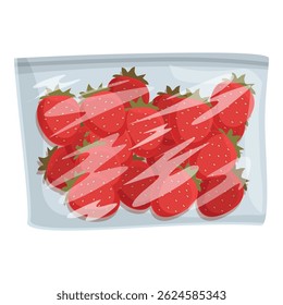 Vector graphic of ripe strawberries in a transparent plastic packaging