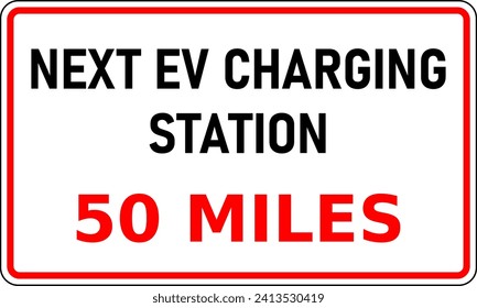 El vector gráfico de la señal de la carretera que muestra la próxima estación de carga de EV está a 80 millas (80 km). Esta información sería útil para reducir la ansiedad de rango