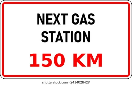 Vektorgrafik des Straßenzeichens, das die nächste Verbrennungskraftstation (Eis) zeigt, ist 150 Kilometer entfernt. Diese Informationen wären nützlich, um Entfernungsangst zu verringern