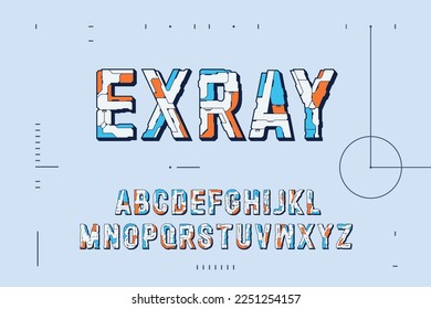 Vector graphic Robot font. Space galaxy abstract techno alphabet set. Colorful cartoon stylish design illustration