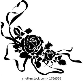 Vector graphic of Rose with leaves and ribbon - resize as needed