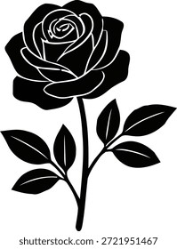 Vector gráfico de una silueta de rosa. Ilustración floral en blanco y negro de alto contraste para iconos, logotipos y plantillas.