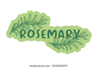 Vector graphic of a rosemary sprig, flat style, isolated on white.