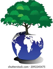 vector graphic of a round apple with a map image accompanied by a tree plant which means it must maintain the ecosystem on earth.