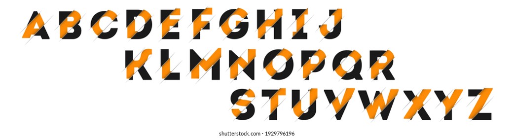 Vector graphic samurai themed cutted alphabet in a set