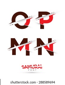 Vector graphic samurai themed cutted alphabet in a set