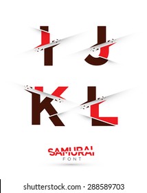 Vector graphic samurai themed cutted alphabet in a set