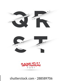 Vector graphic samurai themed cutted alphabet in a set