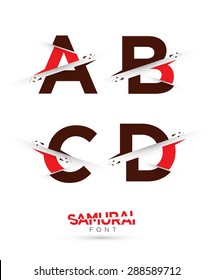 Vector graphic samurai themed cutted alphabet in a set