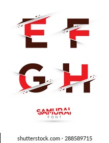 Vector graphic samurai themed cutted alphabet in a set