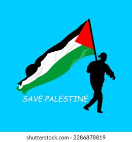 Vector graphic of Save Palestine illustration, we stand with Palestine vector design silhouette design of people holding palestine flag.save palestine vector is perfect for sticker and wallpaper etc