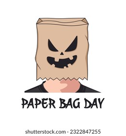 Gráfica vectorial de la ilustración de la máscara de la cabeza de la bolsa de papel espeluznante, adecuada para el día de la bolsa de papel