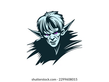 Vector graphic scary ruffled goblin with long ears. White isolated background.