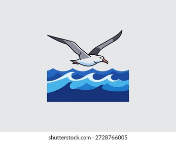 Gráfico de Vector de gaviota en vuelo sobre las olas del océano