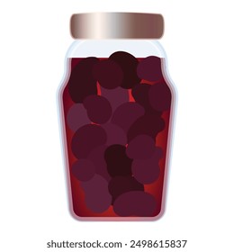 Vector graphic of a sealed glass jar filled with dark preserved cherries