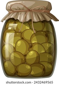 Vector graphic of a sealed jar filled with olives.