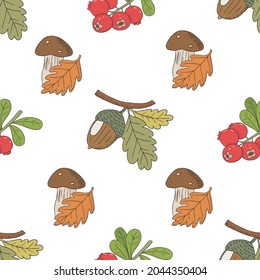 Vector graphic seamless pattern autumn nature collection on a white background