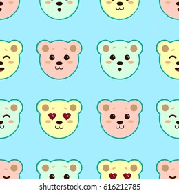 Vector graphic seamless pattern with bears. Baby animals background in light colors. Banner with childhood's pattern