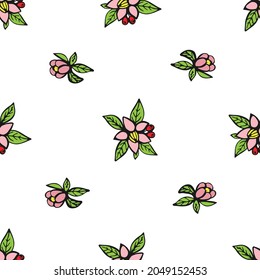 Vector graphic seamless pattern with coffee flowers on a white background