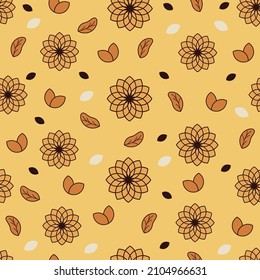 Vector graphic of seamless pattern design with yellow, brown and white color scheme and also with flower illustration. Perfect for pattern of textile industry