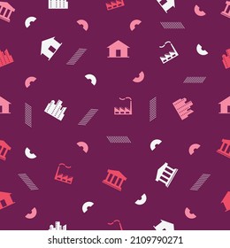 Vector Graphic Of Seamless Pattern Design With Maroon, Pink And White Color Scheme And Also With Buildings Theme. Perfect For Pattern Of Textile Industry