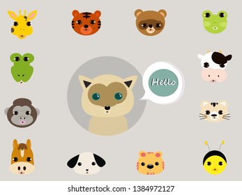 Vector graphic seamless pattern with different animals faces