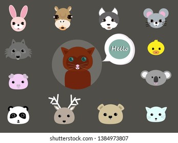 Vector graphic seamless pattern with different animals faces.
