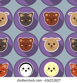 Vector graphic seamless pattern with different animals. Baby animals background in bright colors. Banner with childhood's pattern
