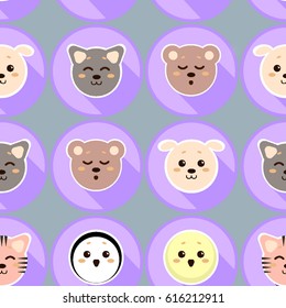 Vector graphic seamless pattern with different animals. Baby animals background in light colors. Banner with childhood's pattern