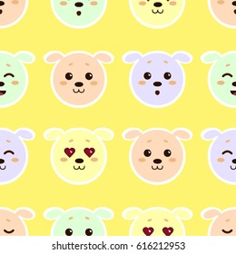 Vector graphic seamless pattern with dogs. Baby animals background in light colors. Banner with childhood's pattern