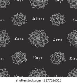 Vector graphic seamless pattern with echeveria plant on a black background