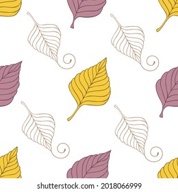 Vector graphic seamless pattern with fall leaves on a white background