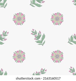 Vector graphic seamless pattern with flowers in folk style on a light background