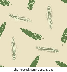 Vector graphic seamless pattern with green tropical leaves on a light background