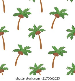 Vector graphic seamless pattern with green palms on a white background