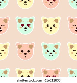 Vector graphic seamless pattern with kittens. Baby animals background in light colors. Banner with childhood's pattern