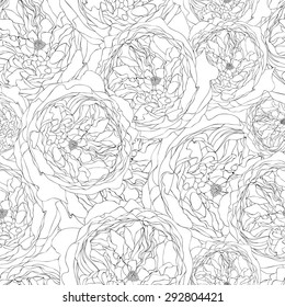 Vector graphic seamless pattern with roses in black and white colors