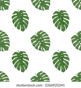 Vector graphic seamless pattern with tropical leaves on a white background