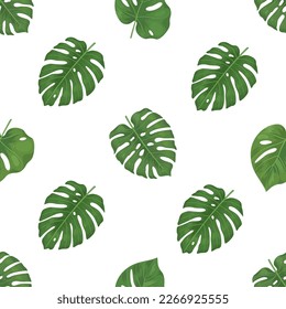 Vector graphic seamless pattern with tropical leaves on a white background