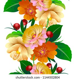 Vector graphic seamless vertical pattern Decorative Flowers. Beautiful hand-drawn background for print, fabric, wallpaper, website, presentation, etc.