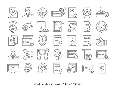 Vector graphic set. 40x40 pixels. Editable stroke size. Icons in flat, outline, thin and linear design. Line icons. Inspector, stamp check list. Simple isolated icons. Sign, symbol, element.