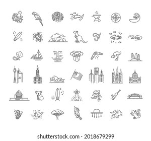 Vector graphic set. Australian culture, animals, traditions. Sign, element, emblem, symbol