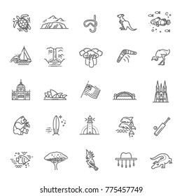 Vector graphic set. Australian culture, animals, traditions. Sign, element, emblem, symbol