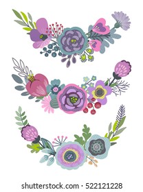 Vector graphic set with beautiful, floral wreaths. Colorful collection for greeting, Save the Date cards, wedding invitations.