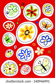 vector graphic set with colored flowers painted