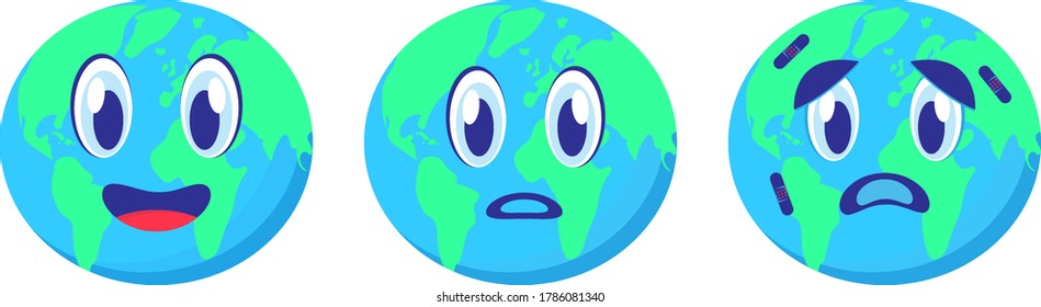 Vector Graphic Set of Earth Expression. Perfect to use for Campaigns on Earth Day and Earth Preservation Programs. Cute Earth isolated.