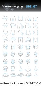 Vector graphic set. Editable outline stroke size. Icons in flat, contour, thin and linear design. Plastic surgery. Simple isolated icons. Concept illustration for Web site. Sign, symbol, element.