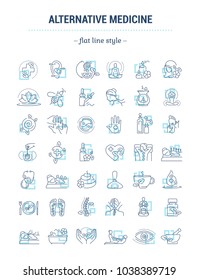 Vector graphic set. Editable outline stroke size. Icons in flat, contour, thin and linear design. Alternative medicine. Simple isolated icons. Concept illustration. Sign, symbol, element.